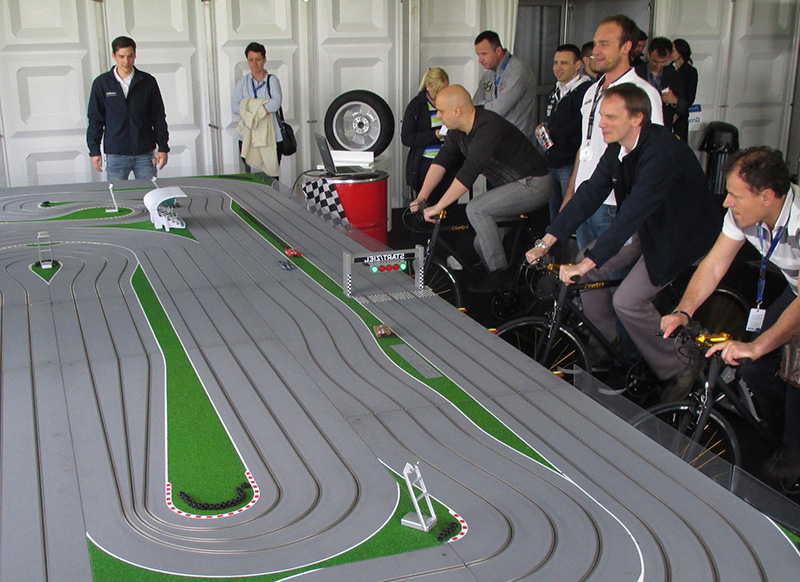 slot car racing powered by bikes